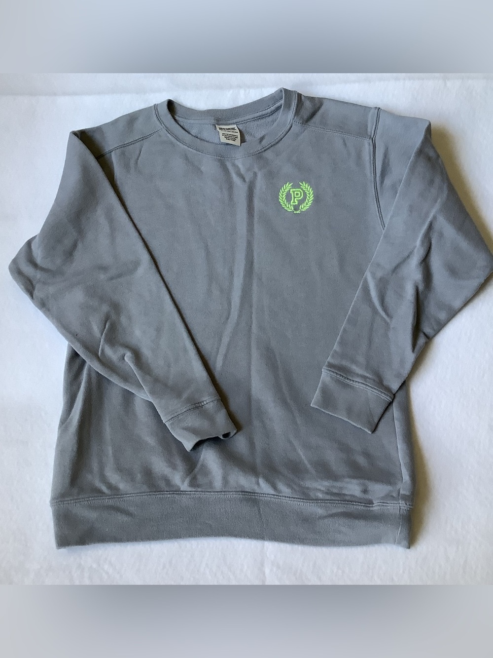 VS PINK Gray Crewneck Sweatshirt Neon Green Crest Logo XS